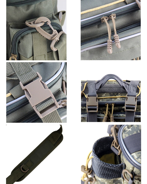 A picture showing the features of a high quality fishing tackle bag