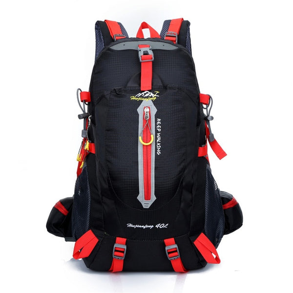A black and red hiking backpack
