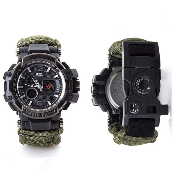 A front and back picture of a survival watch